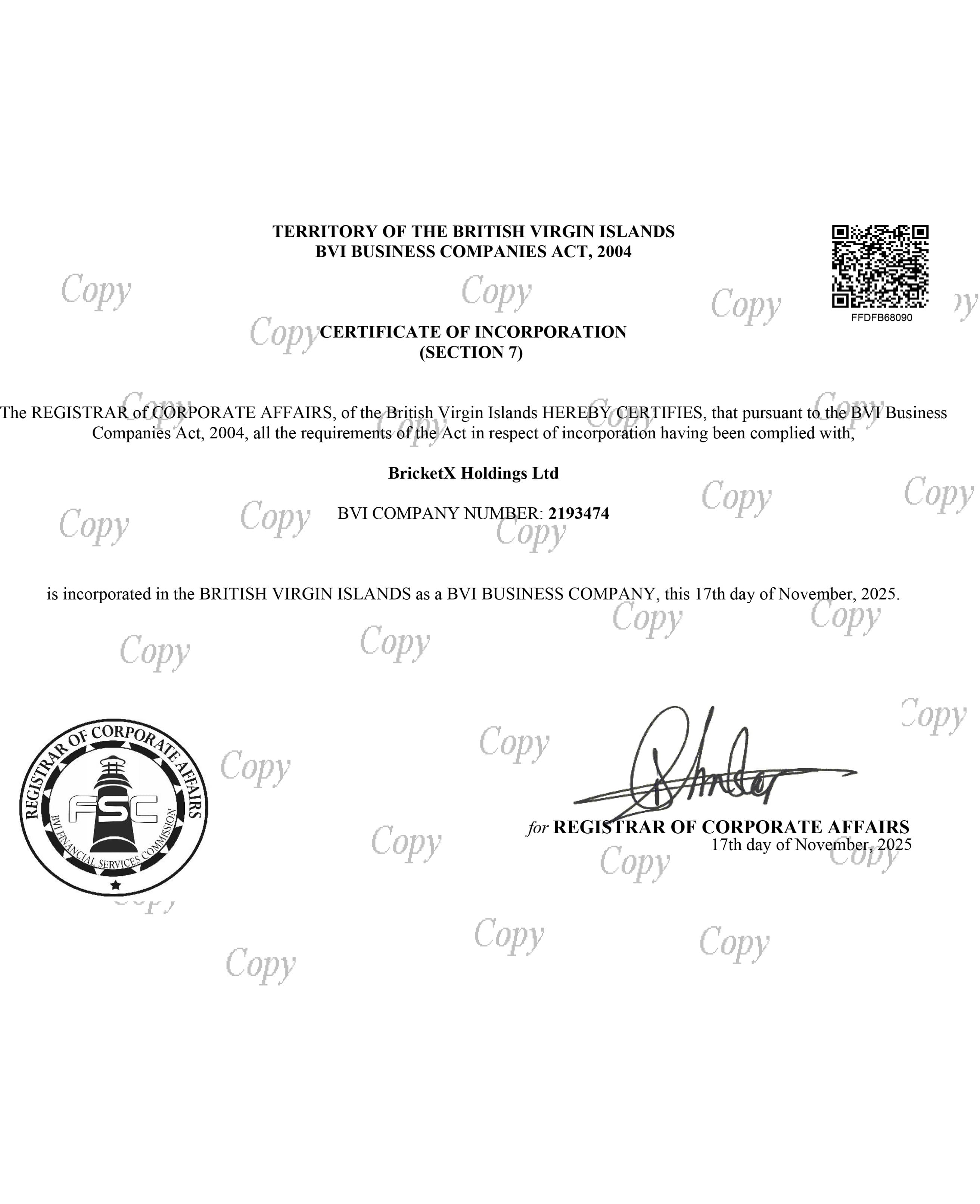 Certificate of