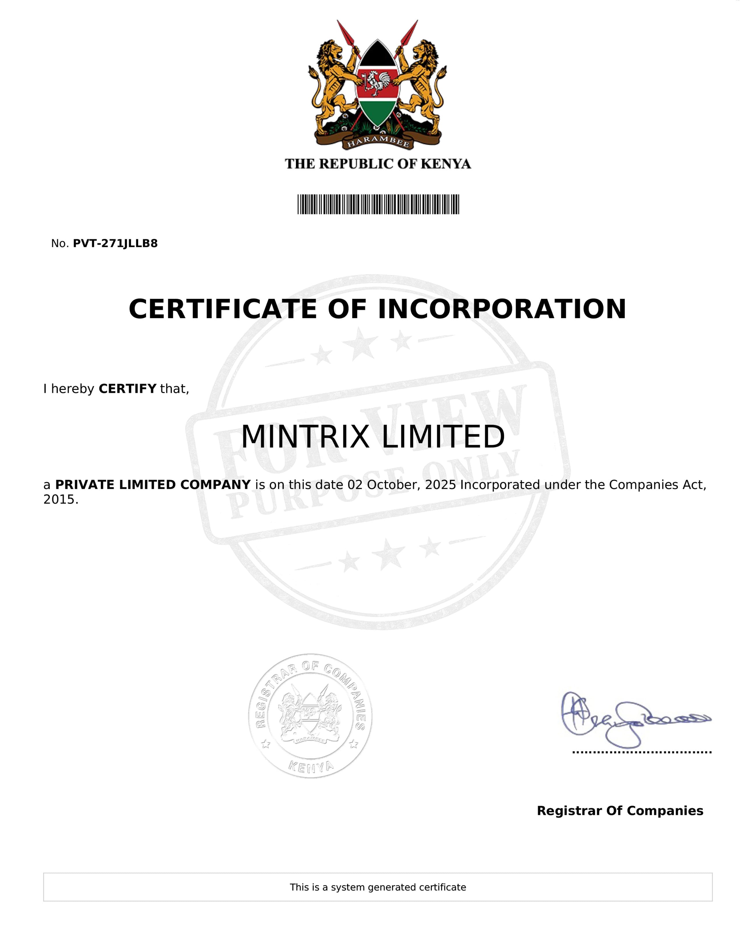 Certificate of